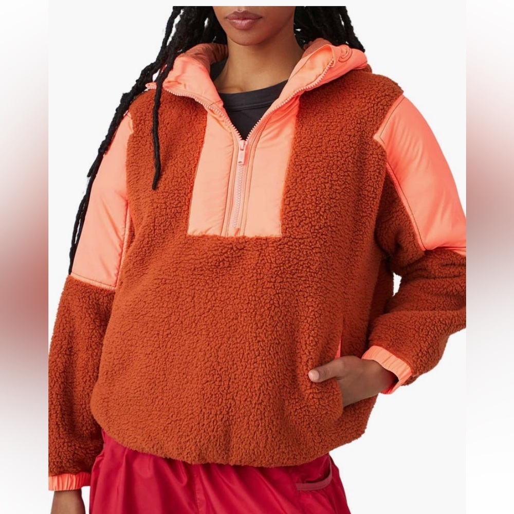 Women's Orange and Brown Sherpa Jacket